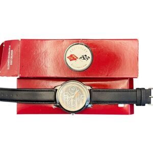 Vintage Chevrolet Corvette Men's Analog Watch Black Dial Silver Band NO Battery